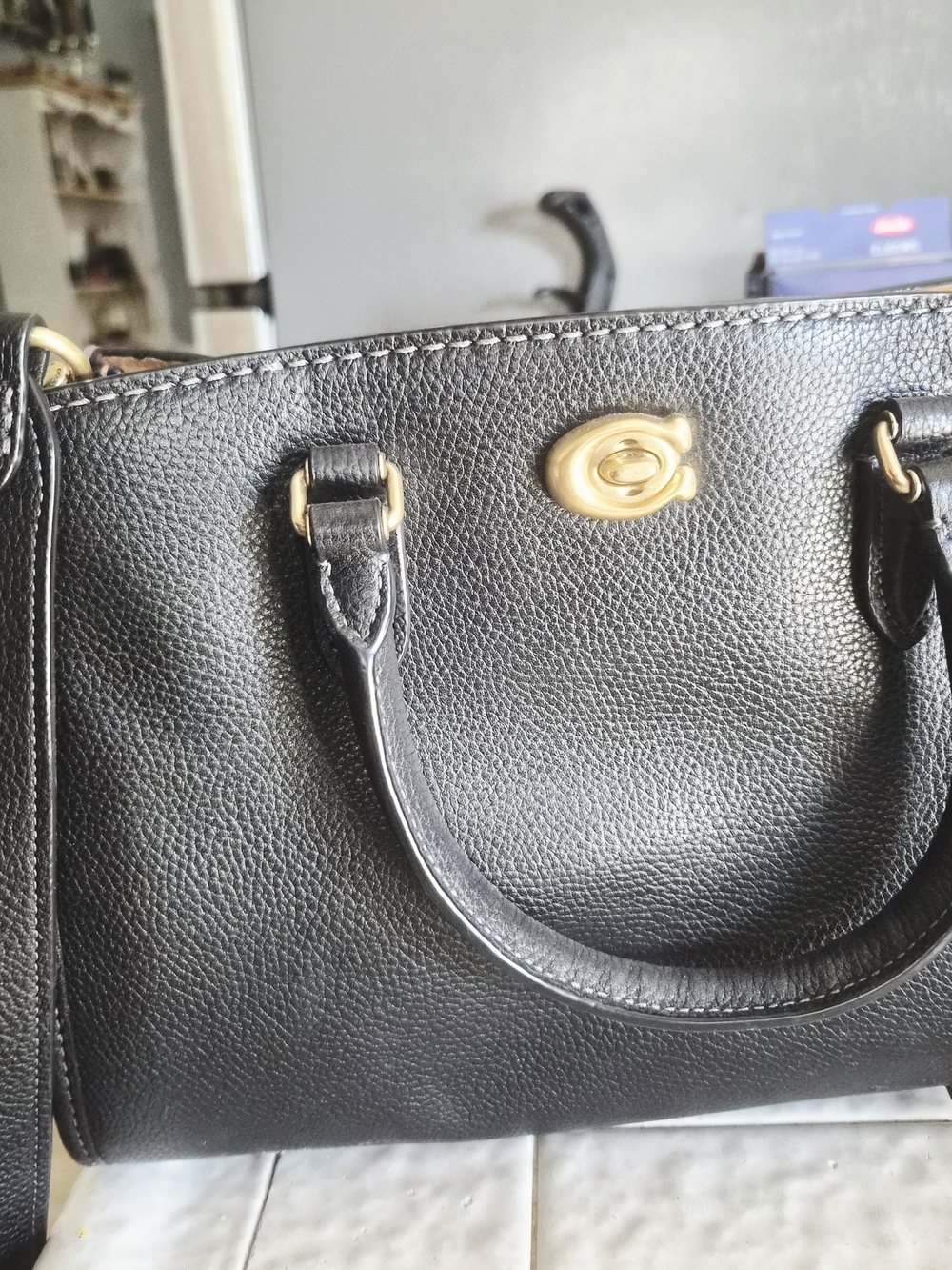 Coach Black Pebbled Leather Satchel with Brass Hardware